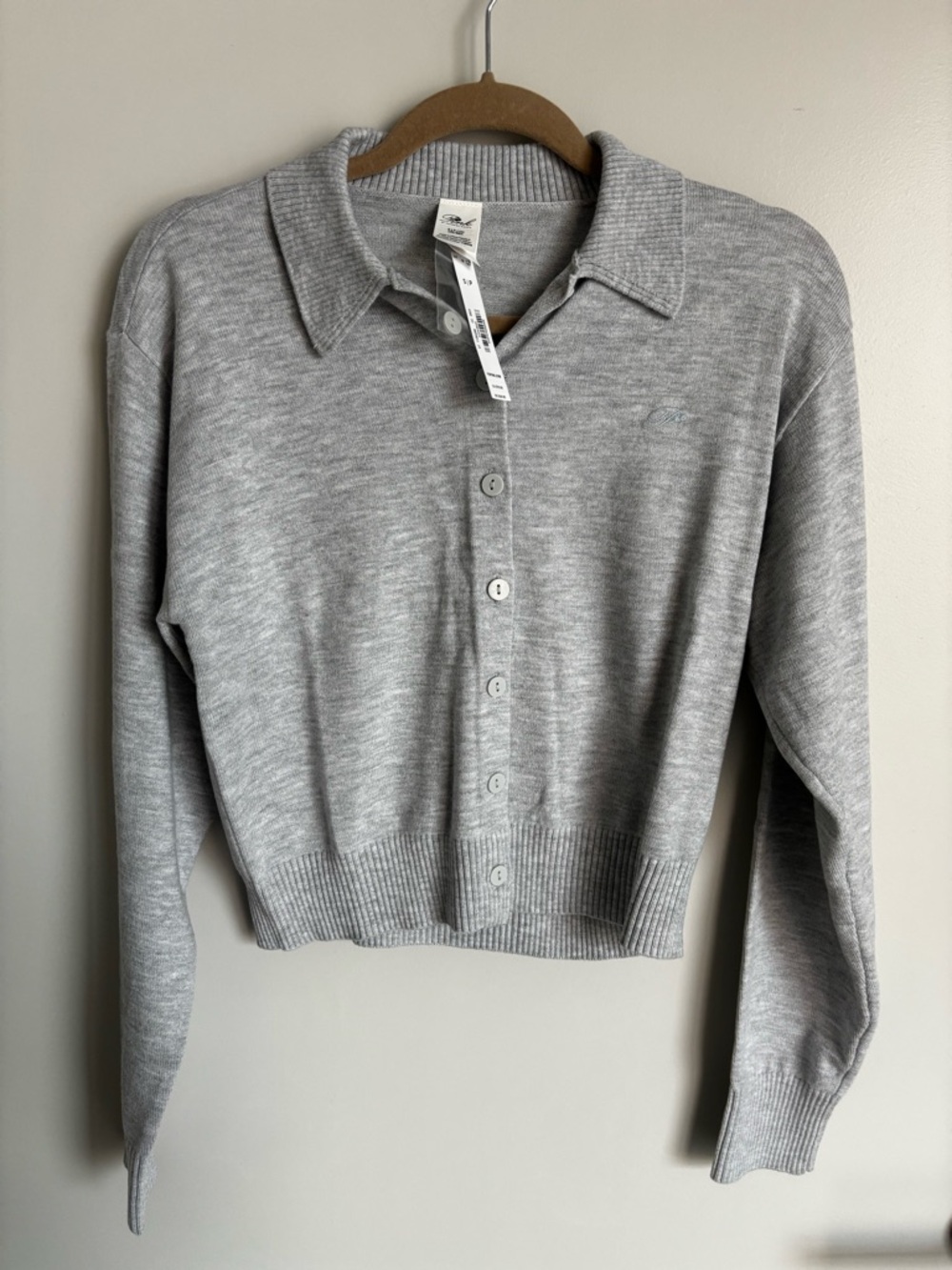 PINK Victoria's Secret Light Gray Button-Up Collared Cardigan